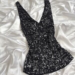 Jasper Conran Black Sequin Tank Top V-Neck Sleeveless Evening Blouse